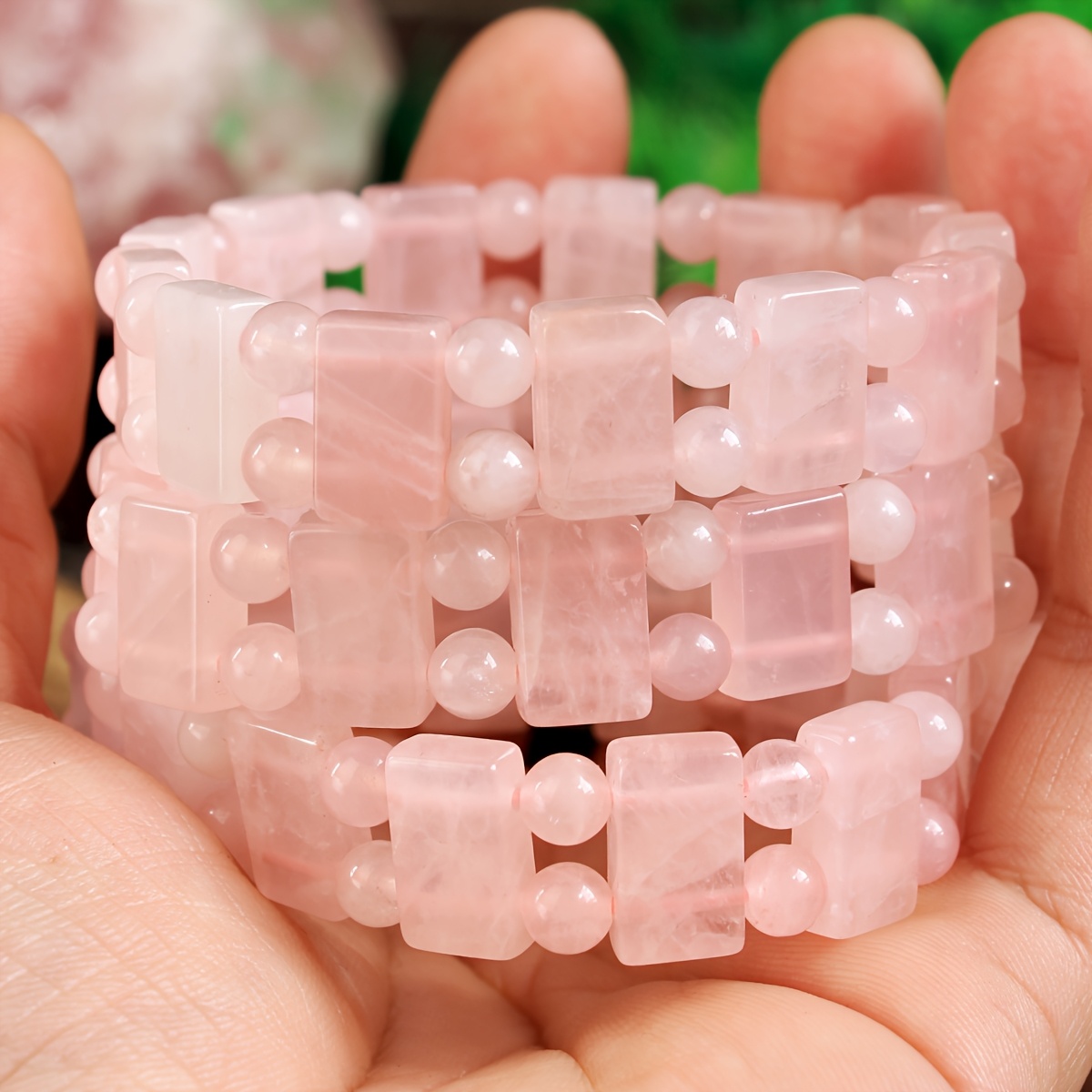 Bohemian Rose Quartz Women's Elastic Bracelet, Casual Gift
